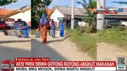 Viral Mobil MBG Mogok, Siswa dan Guru SD di Bangkalan Jalan Kaki Jemput Kotak Makan<