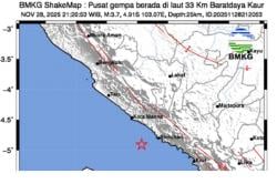 Gempa Terkini M 3,7 di Kaur Bengkulu Kedalaman 25 Km