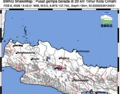 Gempa Hari Ini M 3,0 Guncang Cimahi, Getaran Terasa Kuat hingga Bandung<