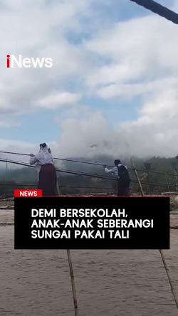 Demi Bersekolah, Anak-Anak Seberangi Sungai Pakai Tali
