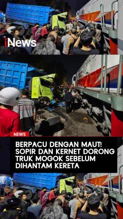 Berpacu dengan Maut! Sopir dan Kernet Dorong Truk Mogok Sebelum Dihantam Kereta