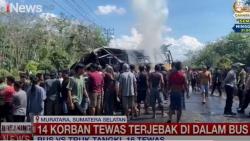 Penampakan Bus ALS Terbakar usai Tabrakan dengan Truk Tangki di Muratara, 16 Tewas<