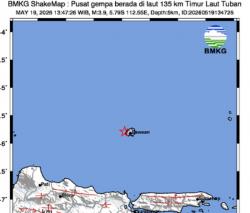 Gempa Terkini M 3,9 Guncang Tuban, Getaran Terasa Hingga Bawean<