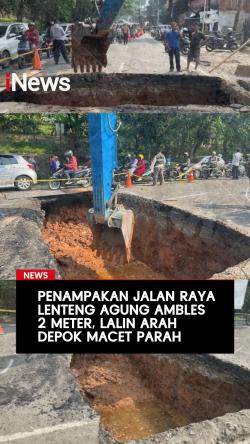 Penampakan Jalan Raya Lenteng Agung Ambles 2 Meter, Lalin Arah Depok Macet Parah