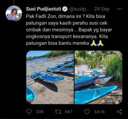 Viral Video Anak SD Gunakan Styrofoam Sebrangi Sungai, Susi Pudjiastuti ajak Fadli Zon Beli Perahu