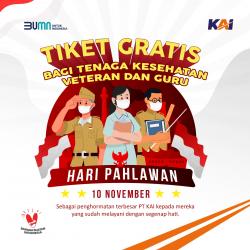 Sambut Hari Pahlawan, Daop 5 Bagikan 785 Voucher Tiket Gratis Bagi Guru, Nakes, dan Veteran