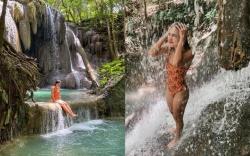 Wow! Luna Maya Mandi di Air Terjun Sumbawa Pakai Smimsuit Harga Rp8 Juta