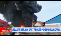 Video Ledakan Dibarengi Api Membubung Tinggi saat Pendinginan Bangkai Kapal di Tegal