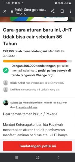 270 Ribu Orang Teken Penolakan Petisi Pencairan JHT di Usia 56 Tahun