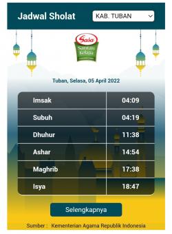 Jadwal Imsakiyah di Kabupaten Tuban, Rabu 6 April 2022