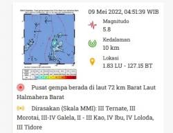 Halmahera Barat Diguncang Gempa Bumi Magnitudo 5,8