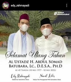 Lewat Instagram, Edy Rahmayadi Ucapkan Selamat Ulang Tahun Kepada Ustaz Abdul Somad 