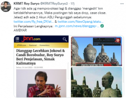 Inilah Penjelasan Roy Suryo Usai Hapus Unggahan Foto Stupa Borobudur Mirip Jokowi