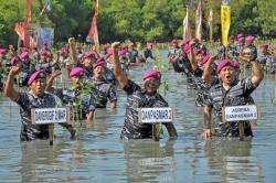 Cegah Abrasi, Marinir Tanam Mangrove di Kawasan Pamurbaya