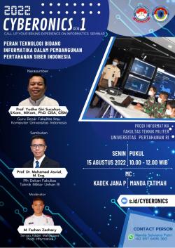 Prodi Informatika Fakultas Teknik Militer Universitas Pertahanan RI Gelar Webinar CYBERONICS gen 1