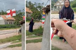 Waduh! Dikira Bendera Merah Putih, Emak Emak ini Salah Pasang Bendera Negara Lain