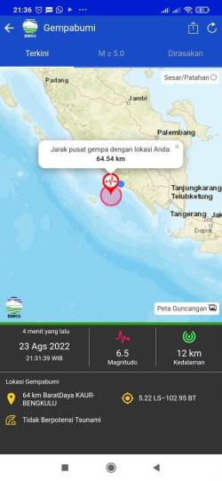 Gempa Magnitudo 6,5 Guncang Bengkulu, Getarannya Terasa di Lampung hingga Palembang