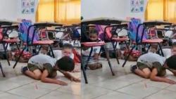 Menegangkan, Siswa SD Bersembunyi Dibawah Meja Saat Terjadi Baku Tembak