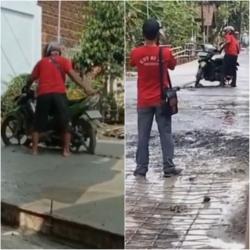 Lucu Pol! Pesepeda Motor ini Nekad Terabas Jalan Coran Basah, Bayar Denda Rp70 Ribu