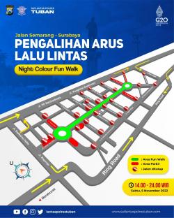 Antisipasi Macet Night Colour Fun Walk, Sat Lantas Polres Tuban Lakukan Pengalihan Arus