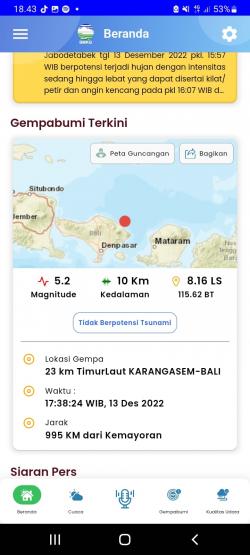 Dua Gempa Karang Asem Terasa hingga Mataram NTB