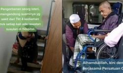 Perjuangan Istri Gendong Suaminya yang Lumpuh Turuni Tangga Rumah Sakit Viral di Medsos