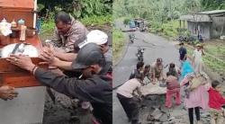 Sejumlah Jalan Kabupaten di Leuwidamar Lebak  Amblas Sebabkan Warga Kesulitan, Polisi Turun Tangan