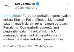 Perjalanan KRL pada Jumat Pagi Terganggu, Karena Ada Rel Patah di Sekitar Stasiun Cawang