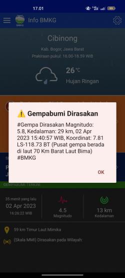 Gempa Bumi Magnitudo 5,8 Guncang Bima