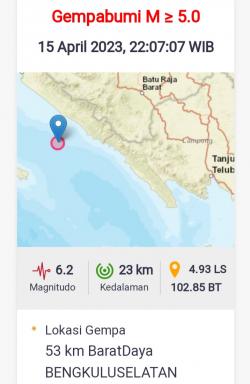 Masyarakat Tanggamus Merasakan Gempa Bengkulu 6,2 SR