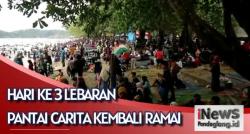 Kondisi Pantai Carita Kembali Dipadati Ribuan Pengunjung pada H+3 Lebaran