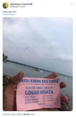 Heboh Warganet Keluhkan Biaya Parkir di Pantai Carita hingga 500 ribu, Netizen: Bisa cicil motor