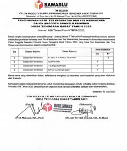 4 Calon Anggota Bawaslu NTB Lulus Tes Kesehatan dan Wawancara, Berikut Nama-namanya