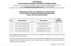 4 Calon Anggota Bawaslu Sulbar Lulus Tes Kesehatan dan Wawancara, Berikut Nama-namanya