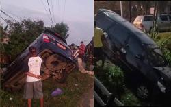 Mobil Dinas Plat Pulpis Terbalik di Desa Lunuk Ramba Kapuas