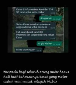 Waspada, Beredar di Grup WhatsApp Kelompok Geng Motor RNR07 dan SL Dikabarkan Bentrok di Mabar