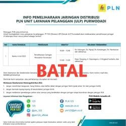 Pengumuman, PLN Purwodadi Batal Lakukan Pemadaman Pada Kamis 6 Juli 2023