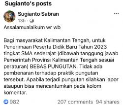 Gubernur Kalteng Pastikan tak Ada Pungutan Liar Masuk Sekolah: Jika Ada Lapor Saya!