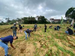 Protes ke Pengembang dan PU, Warga Tanami Jagung dan Pisang Lapang Sepak Bola Cijagung Sukabumi 