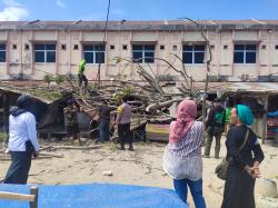 Angin Kencang Menyebabkan Pohon Besar di Pasar Tumbang, 4 Lapak Pedagang Rusak 1 Orang Terluka