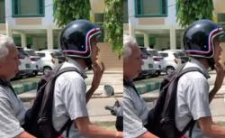 Viral, Momen Haru Seorang Mahasiswa Bonceng Sang Kakek Ikut ke Kampus, Tuai Pujian Netizen