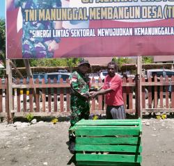 Tingkatkan Kesejahteraan Masyarakat Airu, Dandim 1701/Jayapura Serahkan Bantuan Bibit Ternak Babi