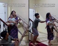 Viral, Emak-Emak Bawa Anak dan Stager Pakai Satu Tangan Akibat Kesal dengan Suami?