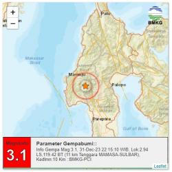 Malam Pergantian Tahun, Mamasa di Guncang Gempa M 3,1