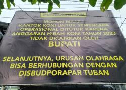 Dana Hibah Dari Pemkab Tuban Tidak Dicairkan, Kantor Koni Tuban Tutup