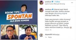 Ditanya Sandiaga Uno Bagaimana Jadi Pelawak Kreatif, Jawaban Komeng Keren Banget