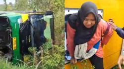 Bus Terguling Masuk ke Kebun Cabai di Mojokerto, Sopir Syok