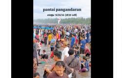 Viral Pantai Pangandaran Padat Pengunjung di H+4 Lebaran 2024, Netizen : The Real Lautan Manusia!