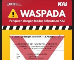 PT. KAI Menghimbau Masyarakat Waspada Penipuan Berkedok Rekrutmen