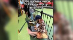 Video Viral, Dua Pengunjung Membuka Laptop Sambil Kerja Saat Antre Wahana di Dufan